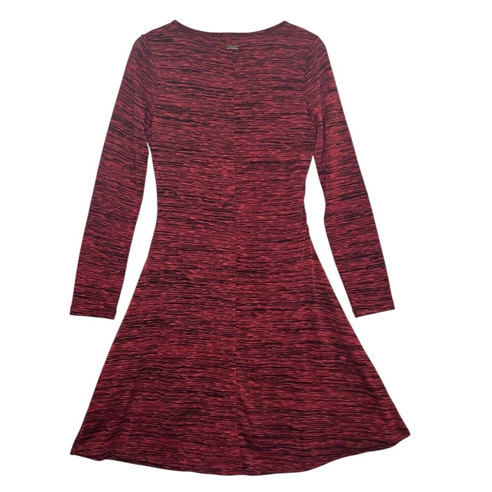 Prana Women Dress Medium Size Burgundy V-Neck Wrap Style Stretch Long Sleeves - Picture 2 of 10